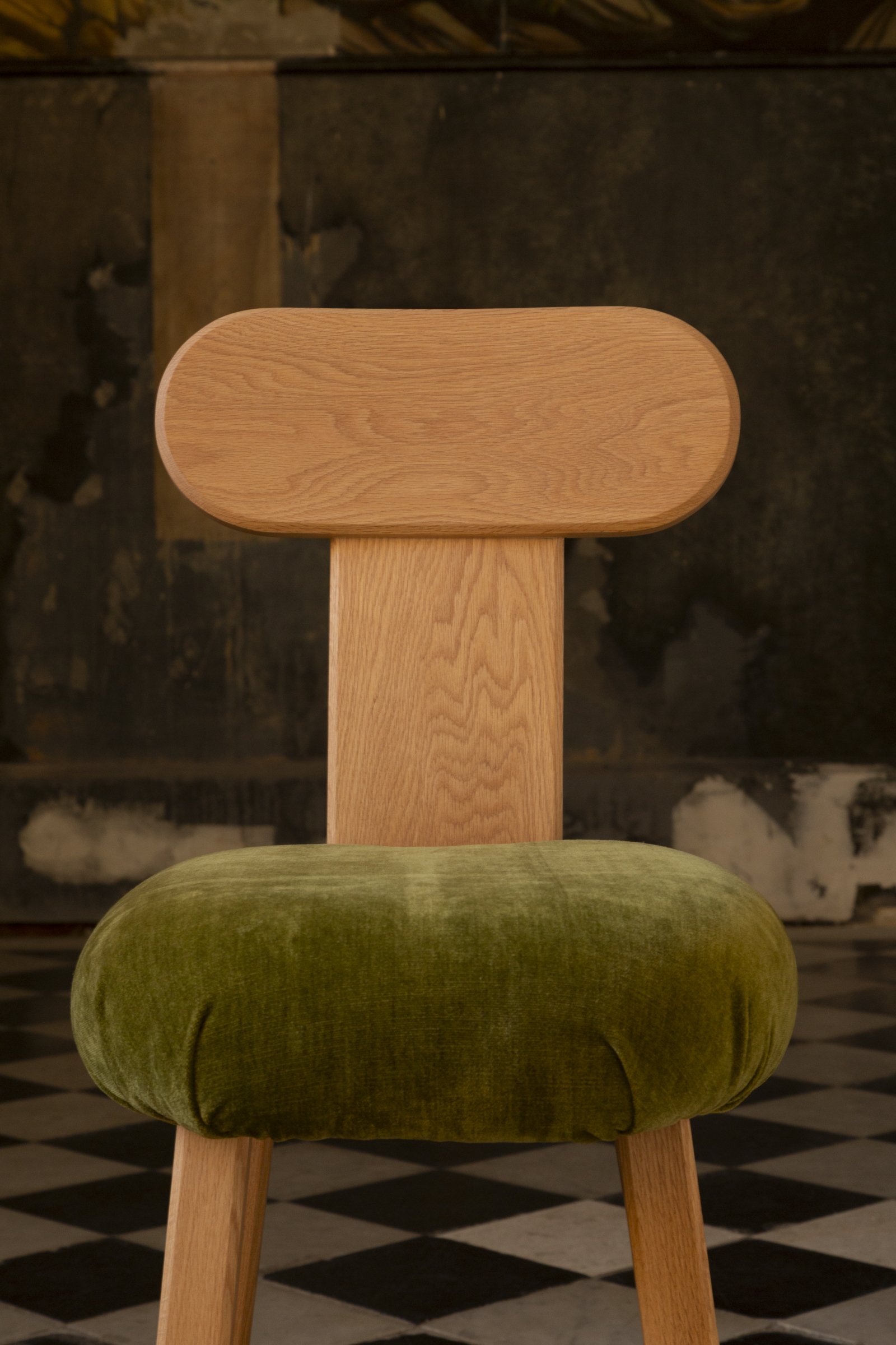 Field Dining Chair with sky blue velvet seat