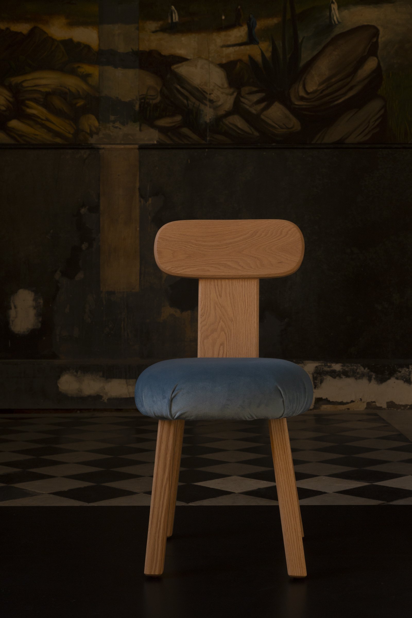 Field Dining Chair with moss green velvet seat
